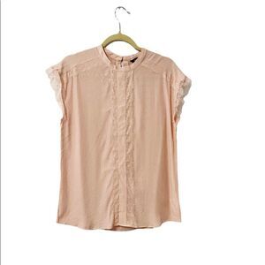 Express Short Sleeve Blouse Pink Lace Size M